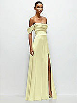 Side View Thumbnail - Butter Yellow A-Line Satin Maxi Dress with Convertible Off-the-Shoulder or Strapless Looks 