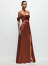 Side View Thumbnail - Auburn Moon A-Line Satin Maxi Dress with Convertible Off-the-Shoulder or Strapless Looks 