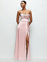 Alt View 1 Thumbnail - Ballet Pink A-Line Satin Maxi Dress with Convertible Off-the-Shoulder or Strapless Looks 