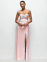 Alt View 2 Thumbnail - Ballet Pink A-Line Satin Maxi Dress with Convertible Off-the-Shoulder or Strapless Looks 