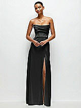 Alt View 2 Thumbnail - Black A-Line Satin Maxi Dress with Convertible Off-the-Shoulder or Strapless Looks 