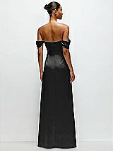 Rear View Thumbnail - Black A-Line Satin Maxi Dress with Convertible Off-the-Shoulder or Strapless Looks 