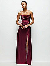 Alt View 2 Thumbnail - Cabernet A-Line Satin Maxi Dress with Convertible Off-the-Shoulder or Strapless Looks 