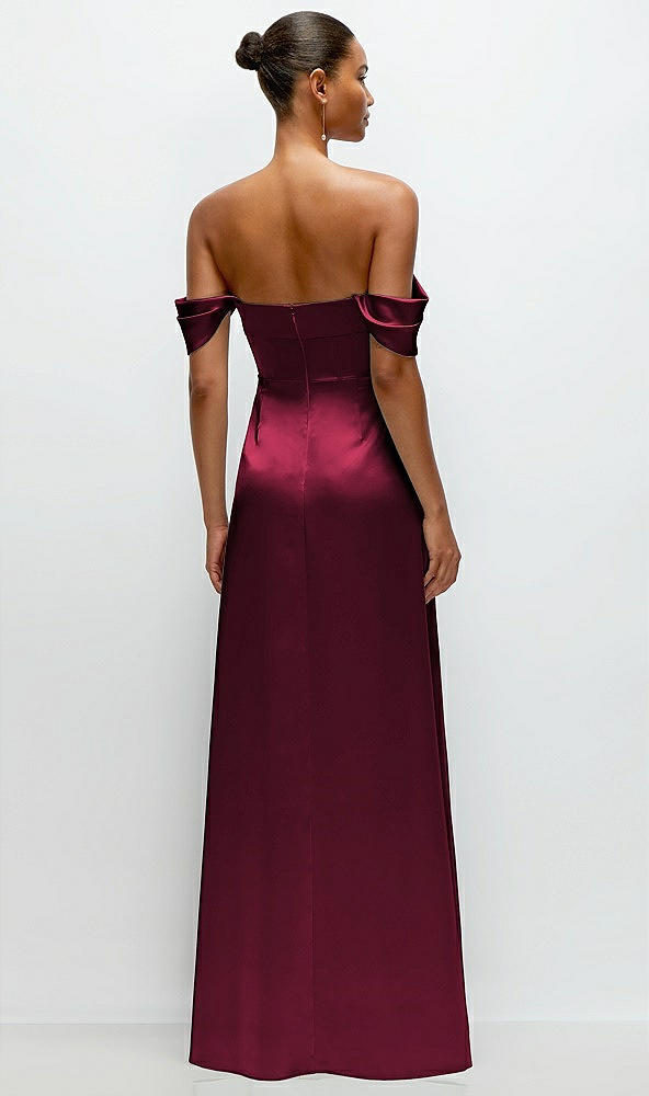 Back View - Cabernet A-Line Satin Maxi Dress with Convertible Off-the-Shoulder or Strapless Looks 