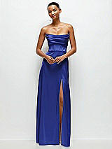 Alt View 2 Thumbnail - Cobalt Blue A-Line Satin Maxi Dress with Convertible Off-the-Shoulder or Strapless Looks 