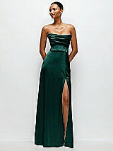 Alt View 1 Thumbnail - Evergreen A-Line Satin Maxi Dress with Convertible Off-the-Shoulder or Strapless Looks 