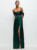 Front View Thumbnail - Evergreen A-Line Satin Maxi Dress with Convertible Off-the-Shoulder or Strapless Looks 