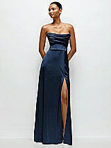 Alt View 1 Thumbnail - Midnight Navy A-Line Satin Maxi Dress with Convertible Off-the-Shoulder or Strapless Looks 