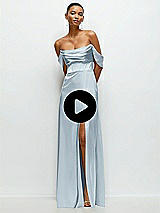 Video 1 Thumbnail - Mist A-Line Satin Maxi Dress with Convertible Off-the-Shoulder or Strapless Looks 