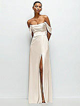 Front View Thumbnail - Oat A-Line Satin Maxi Dress with Convertible Off-the-Shoulder or Strapless Looks 