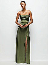 Alt View 2 Thumbnail - Olive Green A-Line Satin Maxi Dress with Convertible Off-the-Shoulder or Strapless Looks 