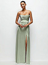 Alt View 2 Thumbnail - Sage A-Line Satin Maxi Dress with Convertible Off-the-Shoulder or Strapless Looks 