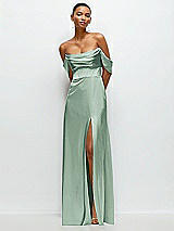 Front View Thumbnail - Seagrass A-Line Satin Maxi Dress with Convertible Off-the-Shoulder or Strapless Looks 