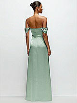 Rear View Thumbnail - Seagrass A-Line Satin Maxi Dress with Convertible Off-the-Shoulder or Strapless Looks 