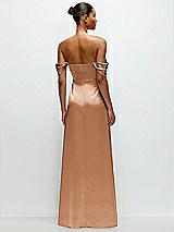 Rear View Thumbnail - Toffee A-Line Satin Maxi Dress with Convertible Off-the-Shoulder or Strapless Looks 