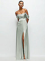 Front View Thumbnail - Willow Green A-Line Satin Maxi Dress with Convertible Off-the-Shoulder or Strapless Looks 