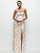 Alt View 2 Thumbnail - Golden Hour Floral A-Line Satin Maxi Dress with Convertible Off-the-Shoulder or Strapless Looks 