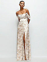 Front View Thumbnail - Golden Hour Floral A-Line Satin Maxi Dress with Convertible Off-the-Shoulder or Strapless Looks 