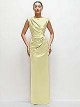 Front View Thumbnail - Butter Yellow High Neck Sleeveless Cap Shoulder Satin Maxi Dress