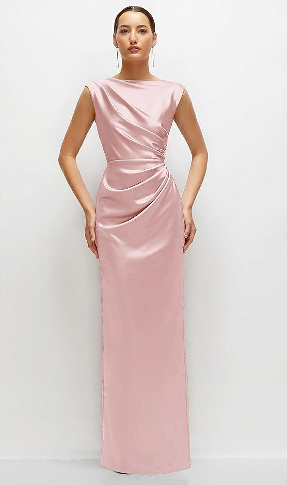 Front View - Ballet Pink High Neck Sleeveless Cap Shoulder Satin Maxi Dress