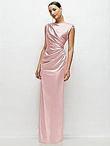 Side View Thumbnail - Ballet Pink High Neck Sleeveless Cap Shoulder Satin Maxi Dress