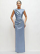 Front View Thumbnail - Cloudy High Neck Sleeveless Cap Shoulder Satin Maxi Dress