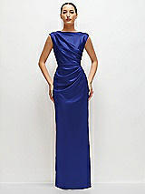 Front View Thumbnail - Cobalt Blue High Neck Sleeveless Cap Shoulder Satin Maxi Dress