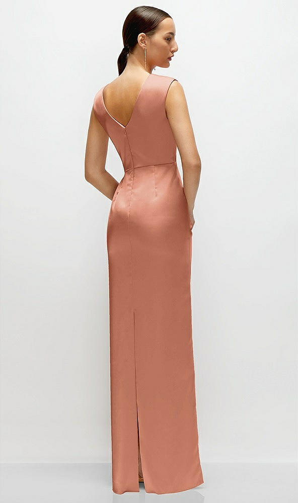 Back View - Copper Penny High Neck Sleeveless Cap Shoulder Satin Maxi Dress