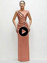 Video 1 Thumbnail - Sage High Neck Sleeveless Cap Shoulder Satin Maxi Dress