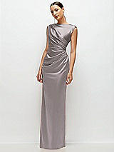 Side View Thumbnail - Cashmere Gray High Neck Sleeveless Cap Shoulder Satin Maxi Dress