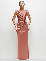 Front View Thumbnail - Desert Rose High Neck Sleeveless Cap Shoulder Satin Maxi Dress