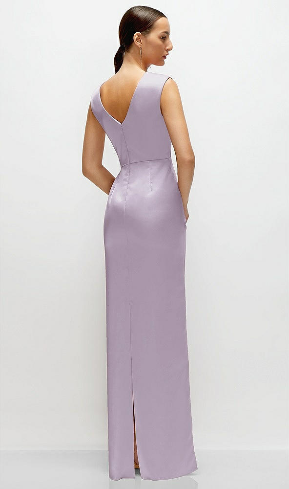 Back View - Lilac Haze High Neck Sleeveless Cap Shoulder Satin Maxi Dress