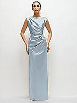 Front View Thumbnail - Mist High Neck Sleeveless Cap Shoulder Satin Maxi Dress