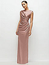 Side View Thumbnail - Neu Nude High Neck Sleeveless Cap Shoulder Satin Maxi Dress