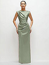 Front View Thumbnail - Sage High Neck Sleeveless Cap Shoulder Satin Maxi Dress