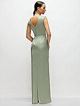 Rear View Thumbnail - Sage High Neck Sleeveless Cap Shoulder Satin Maxi Dress