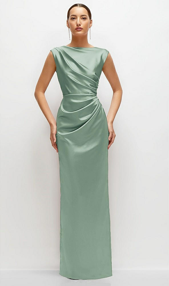 Front View - Seagrass High Neck Sleeveless Cap Shoulder Satin Maxi Dress