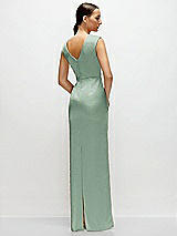 Rear View Thumbnail - Seagrass High Neck Sleeveless Cap Shoulder Satin Maxi Dress