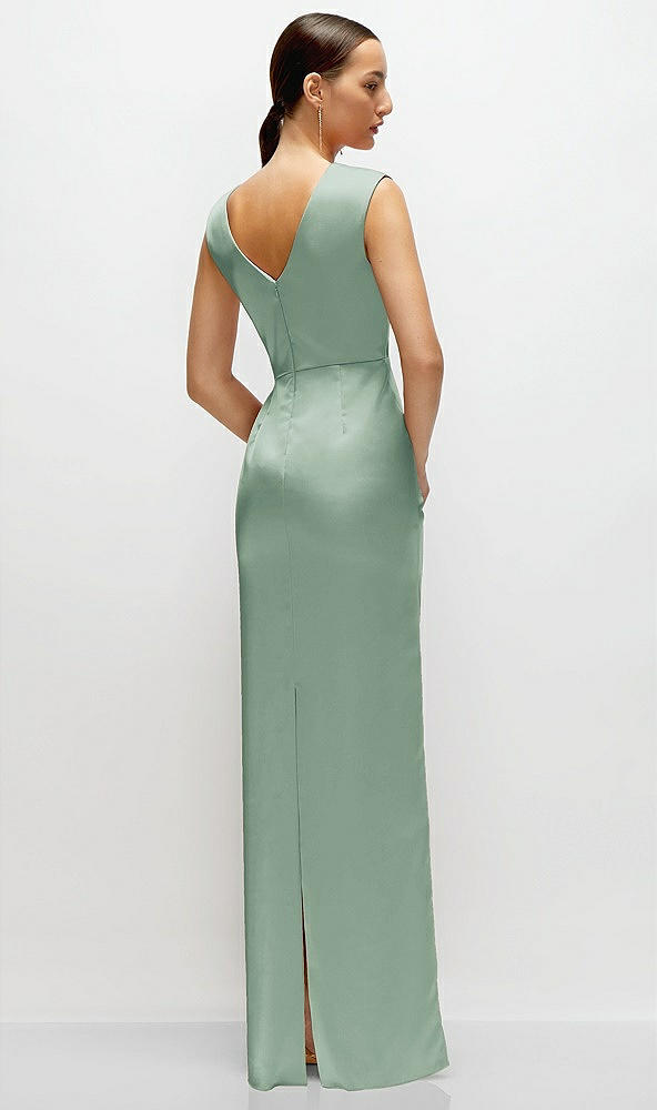 Back View - Seagrass High Neck Sleeveless Cap Shoulder Satin Maxi Dress