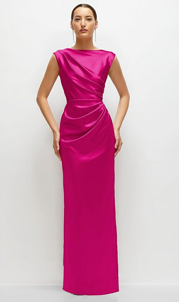 Front View - Think Pink High Neck Sleeveless Cap Shoulder Satin Maxi Dress