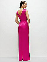 Rear View Thumbnail - Think Pink High Neck Sleeveless Cap Shoulder Satin Maxi Dress