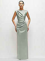 Front View Thumbnail - Willow Green High Neck Sleeveless Cap Shoulder Satin Maxi Dress