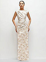 Front View Thumbnail - Golden Hour Floral High Neck Sleeveless Cap Shoulder Satin Maxi Dress