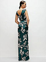 Rear View Thumbnail - Vintage Primrose Evergreen Floral High Neck Sleeveless Cap Shoulder Satin Maxi Dress