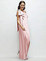 Side View Thumbnail - Ballet Pink One-Shoulder Bias-Cut Satin Maxi Dress with Cascading Shoulder Bow