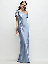 Front View Thumbnail - Cloudy One-Shoulder Bias-Cut Satin Maxi Dress with Cascading Shoulder Bow