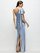 Rear View Thumbnail - Cloudy One-Shoulder Bias-Cut Satin Maxi Dress with Cascading Shoulder Bow