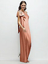 Side View Thumbnail - Copper Penny One-Shoulder Bias-Cut Satin Maxi Dress with Cascading Shoulder Bow