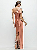 Rear View Thumbnail - Copper Penny One-Shoulder Bias-Cut Satin Maxi Dress with Cascading Shoulder Bow