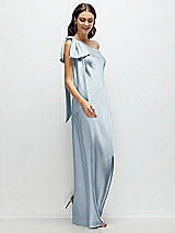 Side View Thumbnail - Mist One-Shoulder Bias-Cut Satin Maxi Dress with Cascading Shoulder Bow